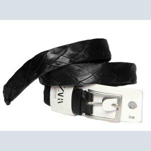 NEW ZARA Black Braided Leather Belt Made in Spain 85cm Men's Size Small or 30